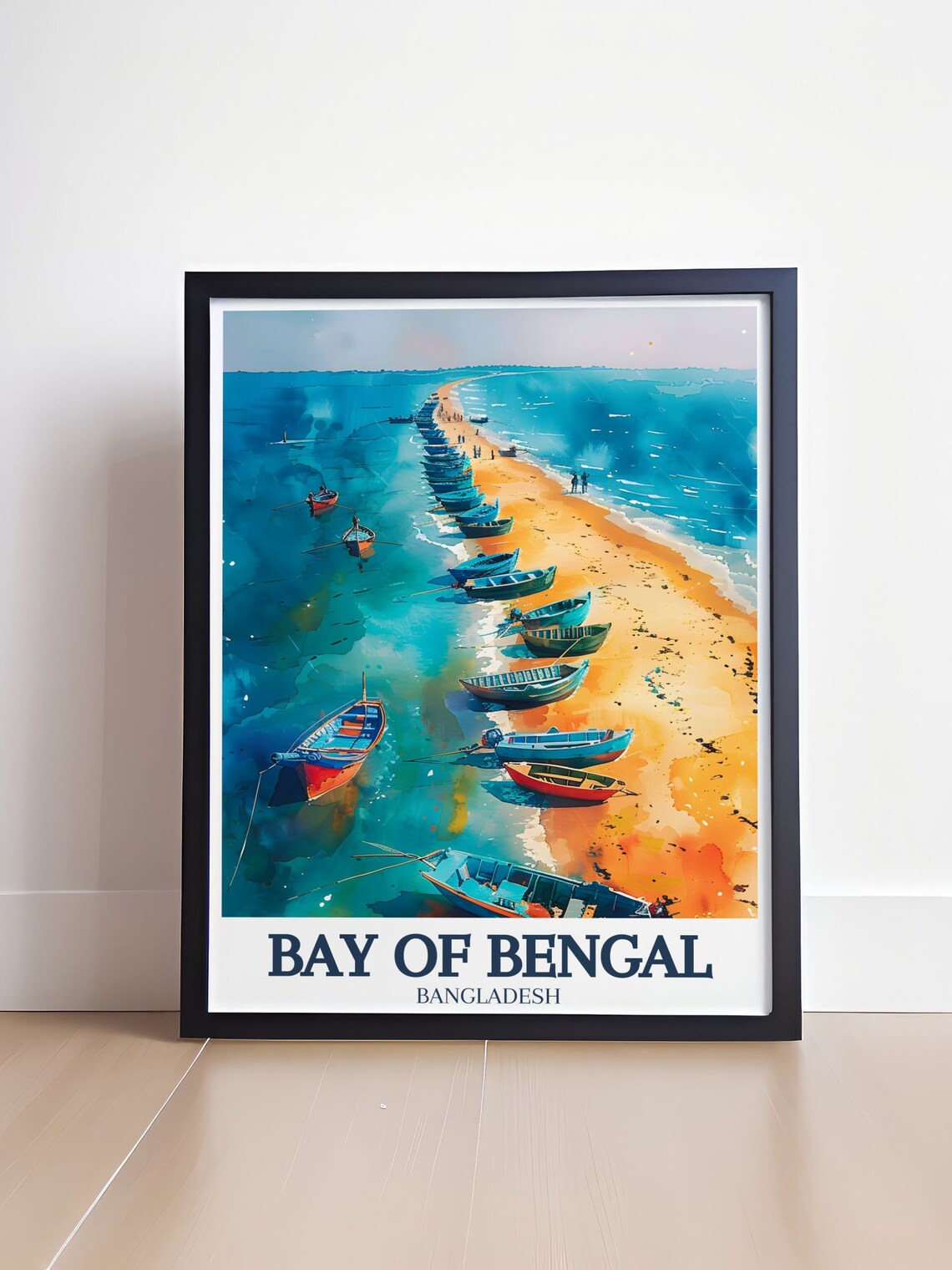 Bay of Bengal Bangladesh Curved Sandbar Fishing Boats Aerial Poster - Image 4