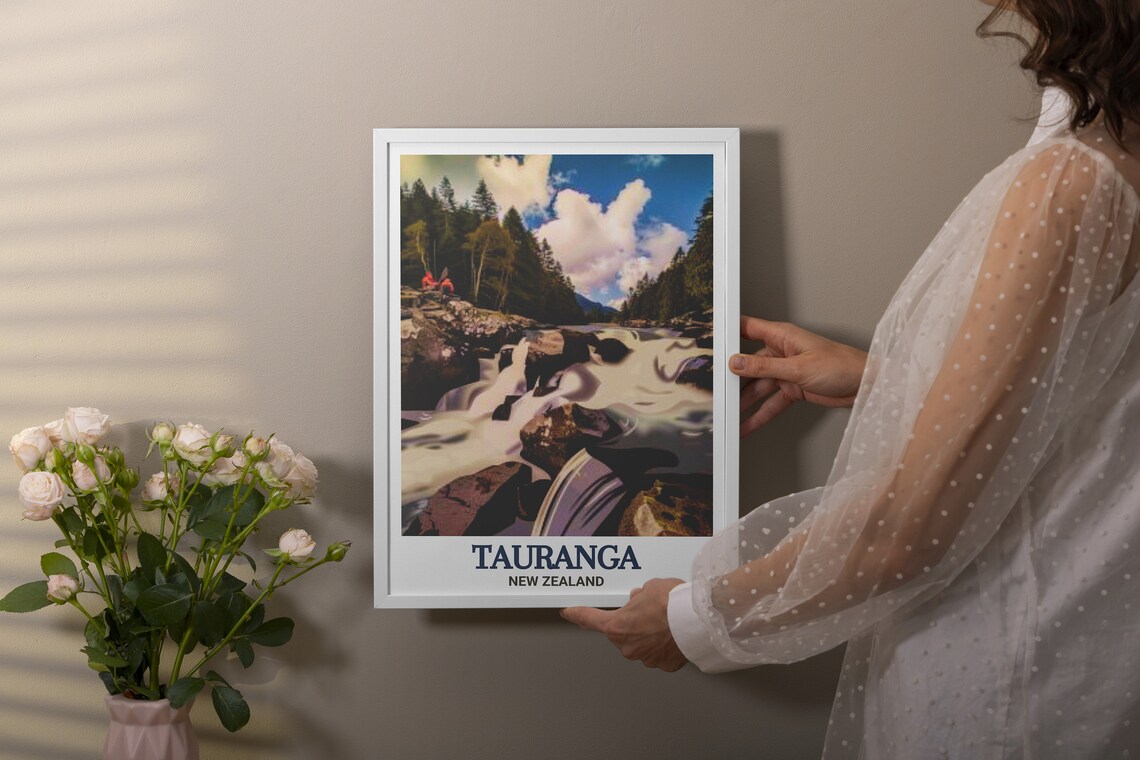 Tauranga New Zealand Forest Waterfall Rushing Rapids Travel Poster - Image 3
