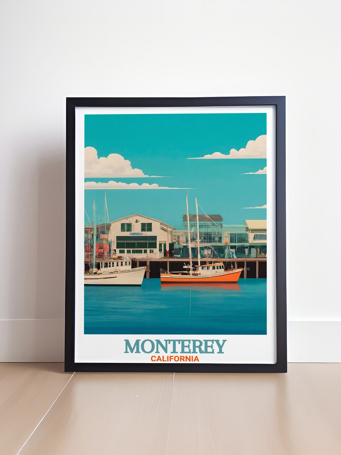 Monterey Travel Poster Fishermans Wharf Decor And Gifts Monterey Skyline And California Travel Poster Fishermans Wharf Art - Image 4