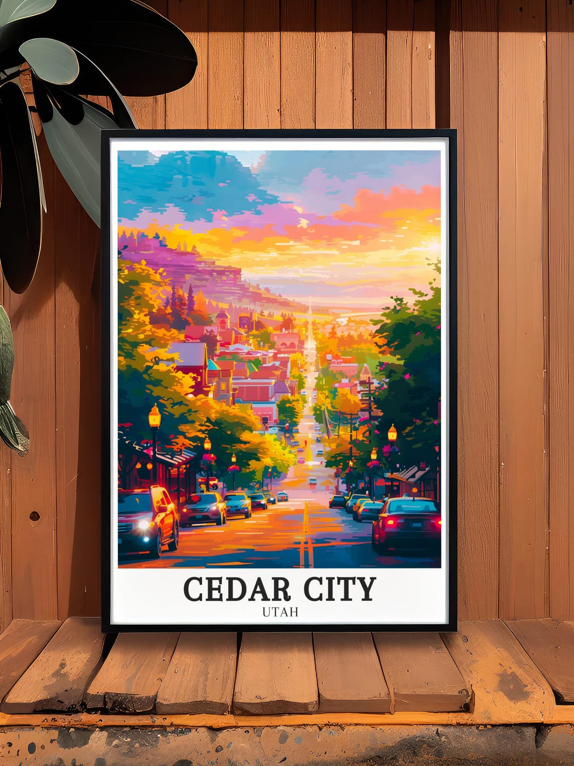 Cedar City Utah Poster Downtown Street Sunset Scene with Street Lamps - Image 2