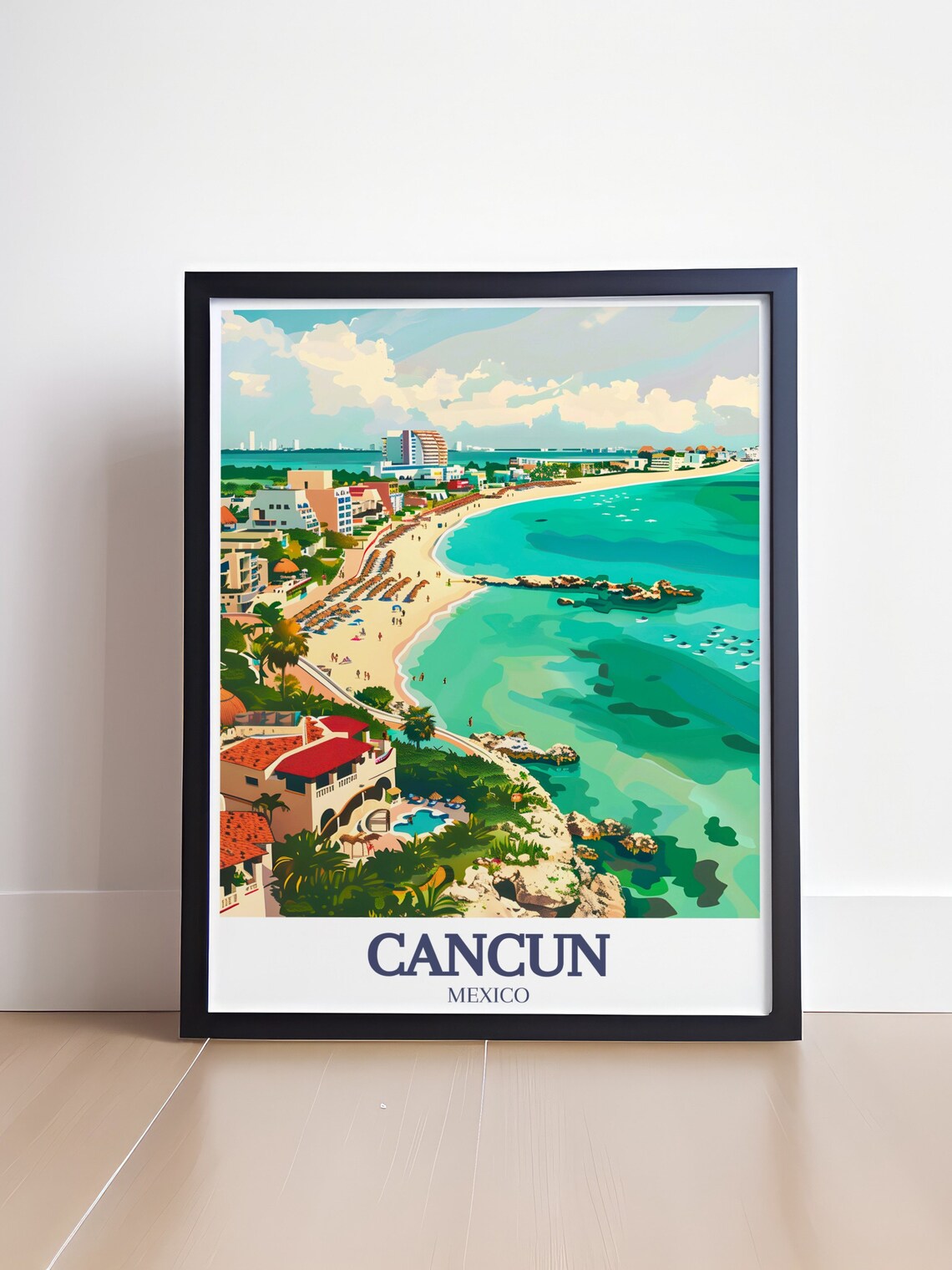 Cancun Beach Aerial Turquoise Bay Resorts Mexico Travel Poster - Image 4