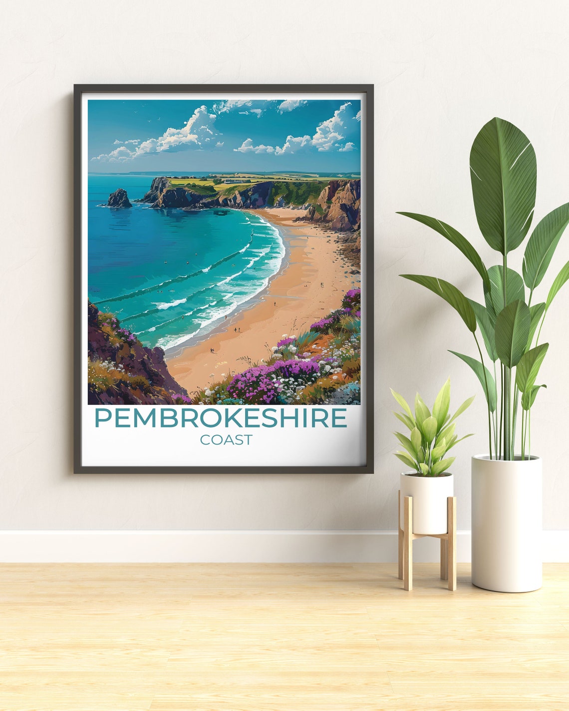 Pembrokeshire Coast National Park Travel Print Wales Travel Poster Framed Print Of Barafundle Bay Travel Poster Of Barafundle Bays - Image 3