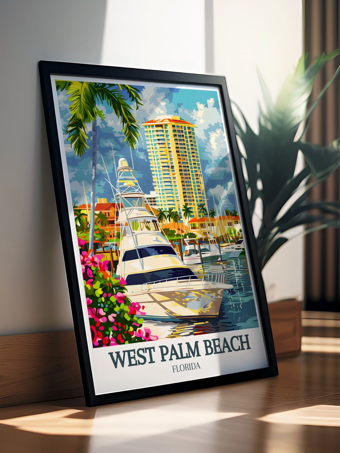 West Palm Beach Marina Yacht Palm Trees Vintage Travel Poster - Image 3