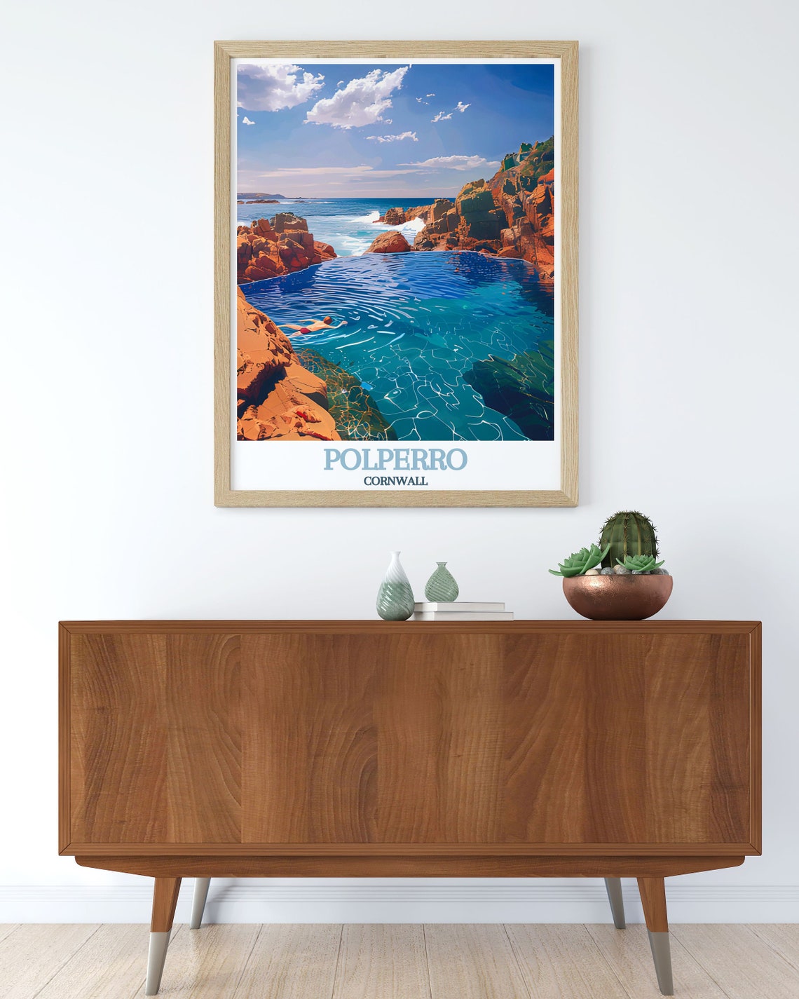 Polperro Cornwall Rocky Tidal Pool Swimmer Crystal Water Poster - Image 2
