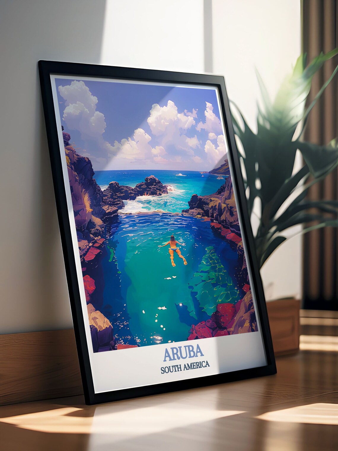 Aruba Natural Pool Rocky Cove Swimmer Caribbean Island Travel Poster - Image 2
