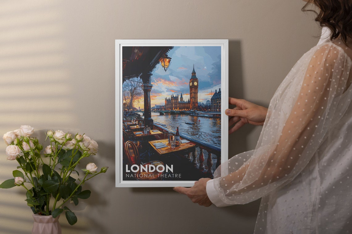 National Theatre London River Terrace Poster With Big Ben Sunset View - Image 2