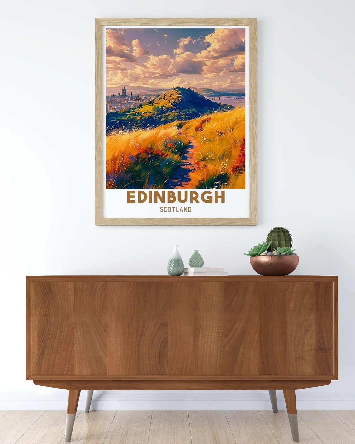 Edinburgh Scotland Golden Meadow Sunset Over City View Poster - Image 2