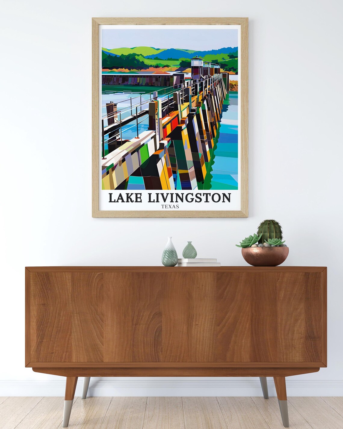 Lake Livingston Texas Dam Geometric Pop Art Colorful Travel Poster - Image 3