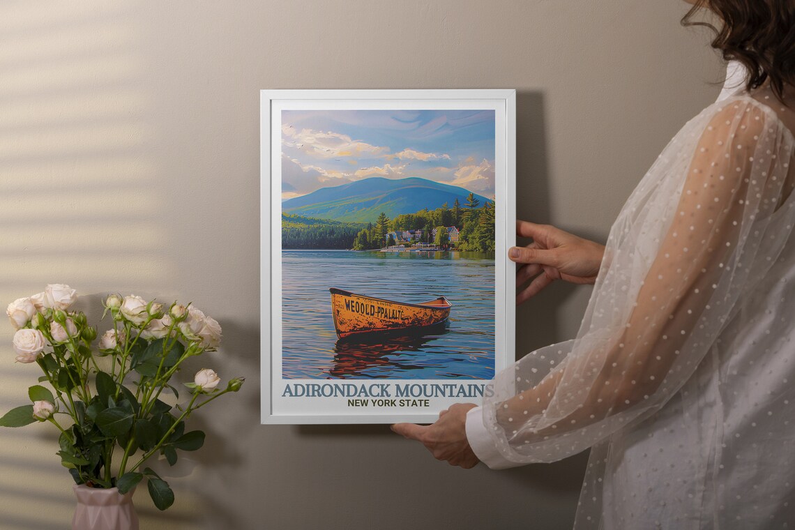 Adirondack Mountains Canoe Lake Summer Morning Travel Art Poster - Image 2