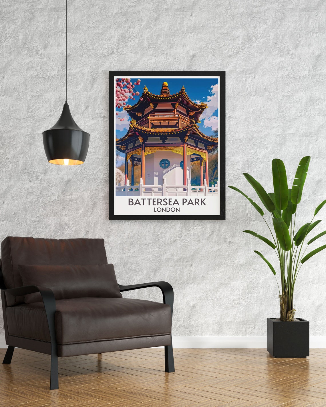 Battersea Park London Poster Battersea Park Pagoda Power Station Print Battersea Park Pagoda Art And Power Station Travel Print - Image 3