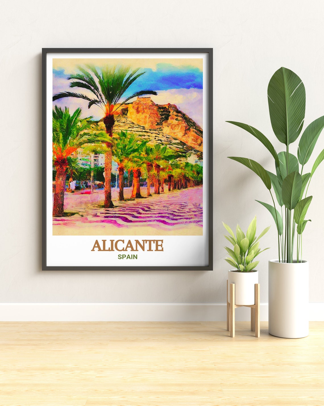 Alicante Explanada Palm Promenade Watercolor Spain Coastal Poster - Image 2