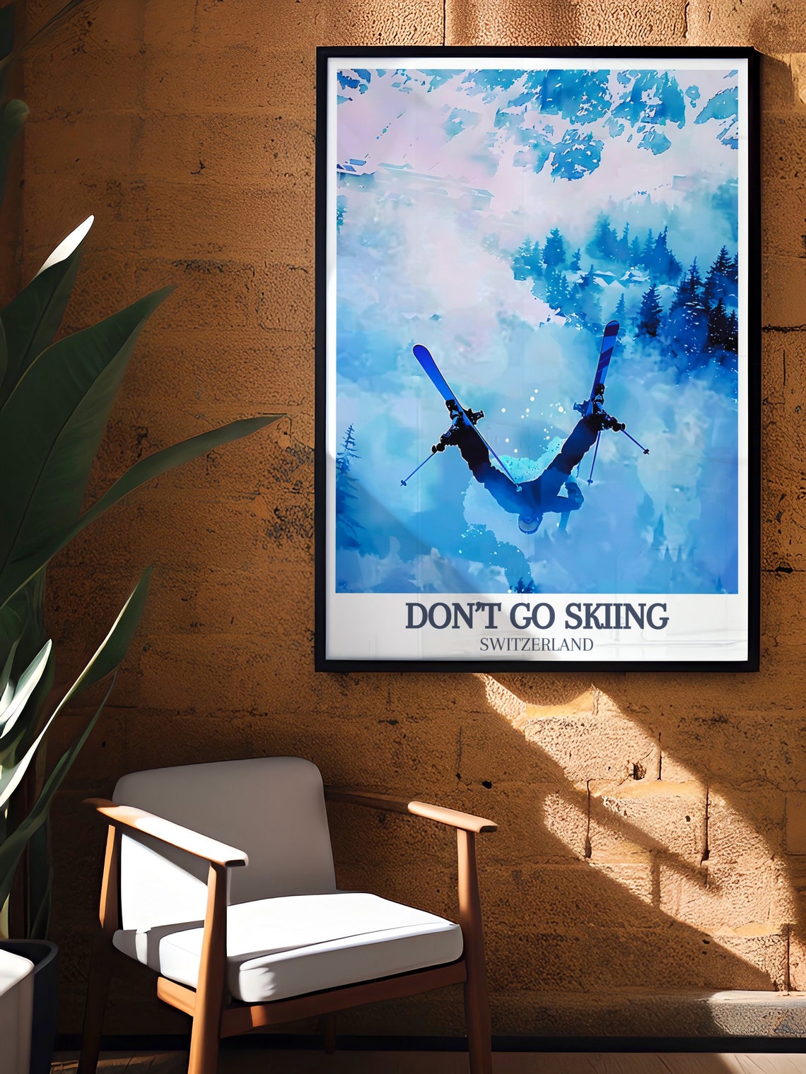 Dont Go Skiing Switzerland Funny Ski Jump Snow Mountain Humor Poster - Image 2
