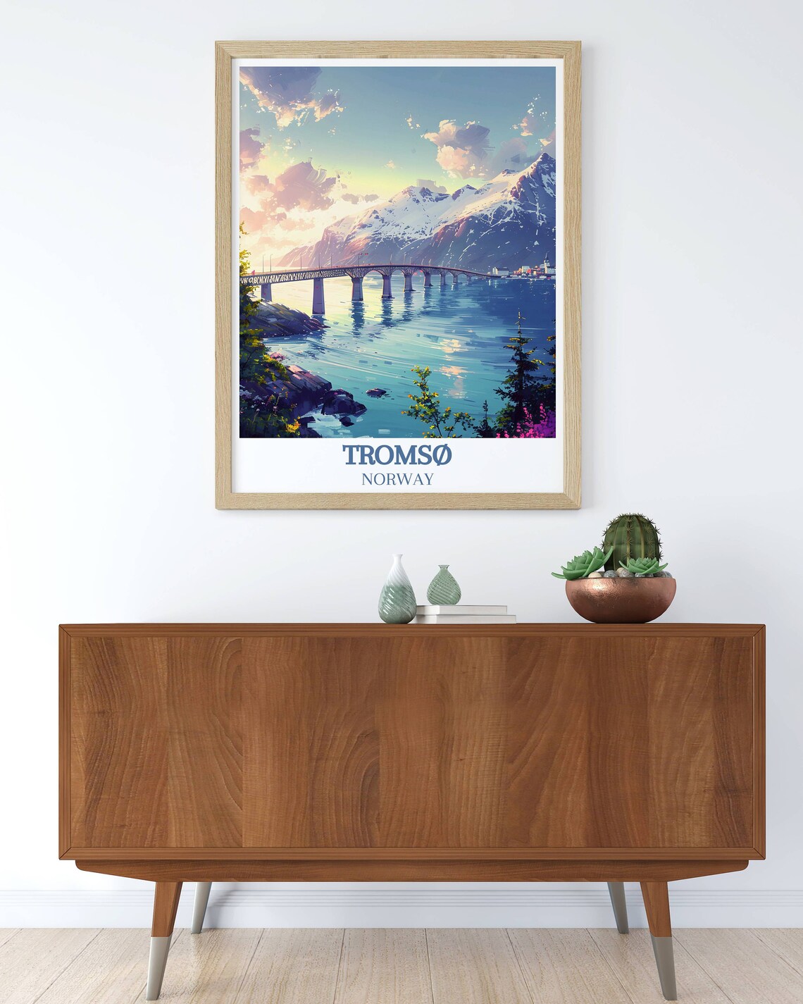 Tromso Norway Bridge Over Fjord Golden Sunset Reflection Poster - Image 3