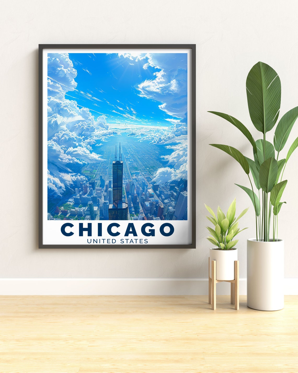 Chicago Willis Tower Above Clouds United States Travel Art Poster - Image 3