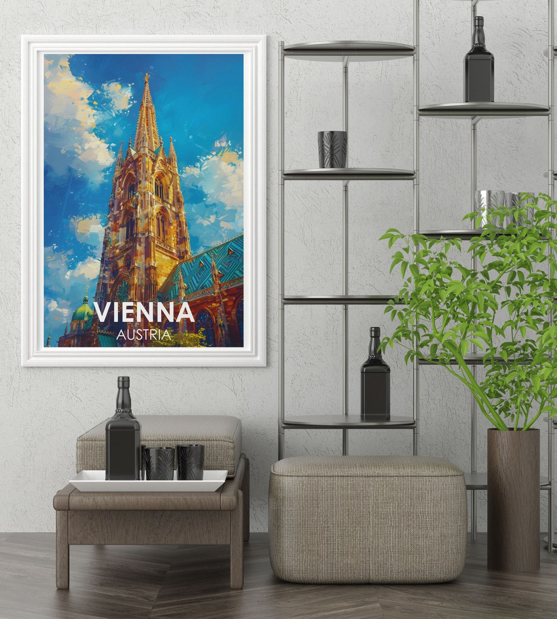 Vienna St Stephen's Cathedral Tower Bright Blue Sky Travel Poster - Image 2