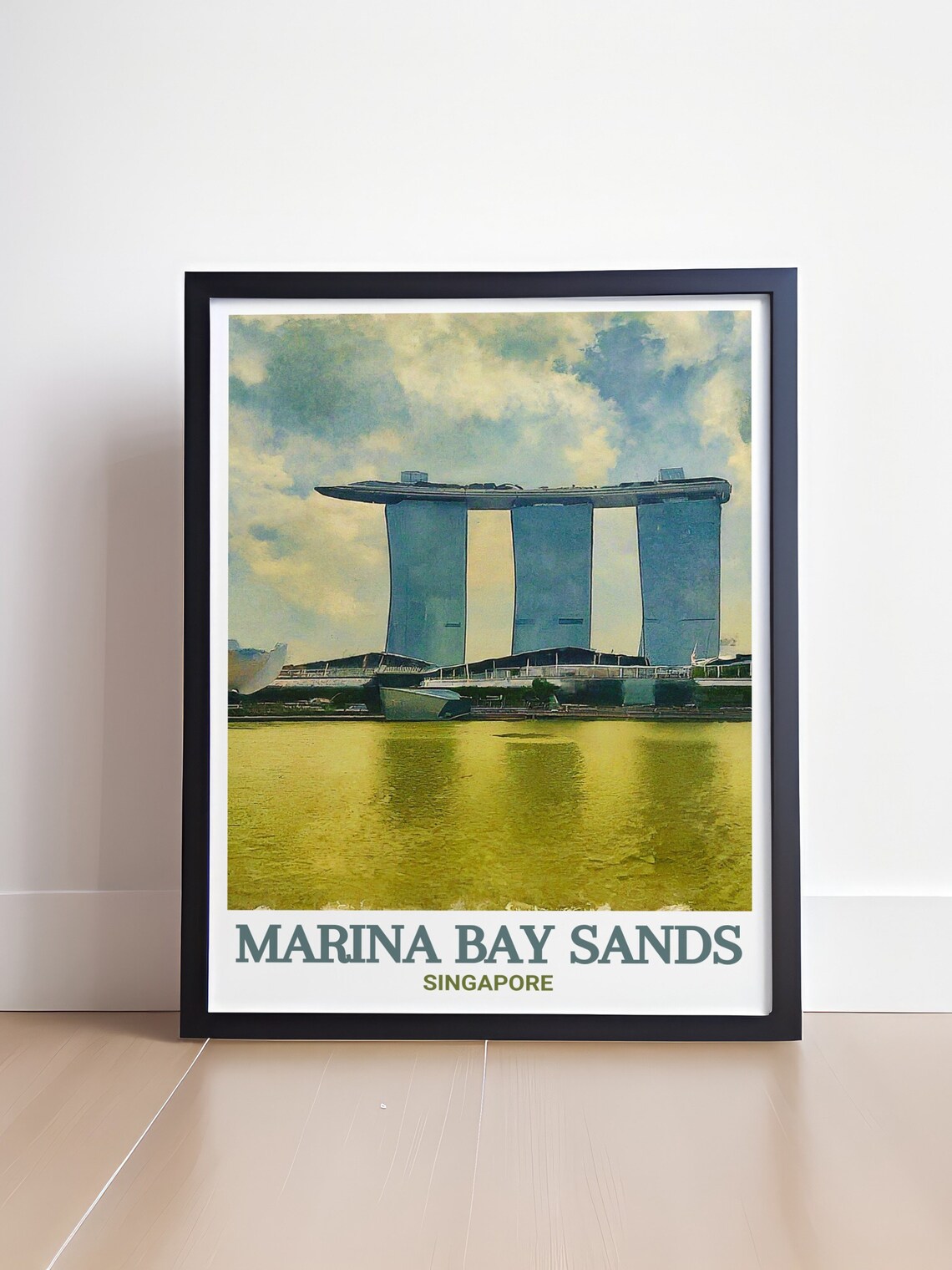 Marina Bay Sands Singapore Golden Sky Watercolor Travel Poster - Image 4