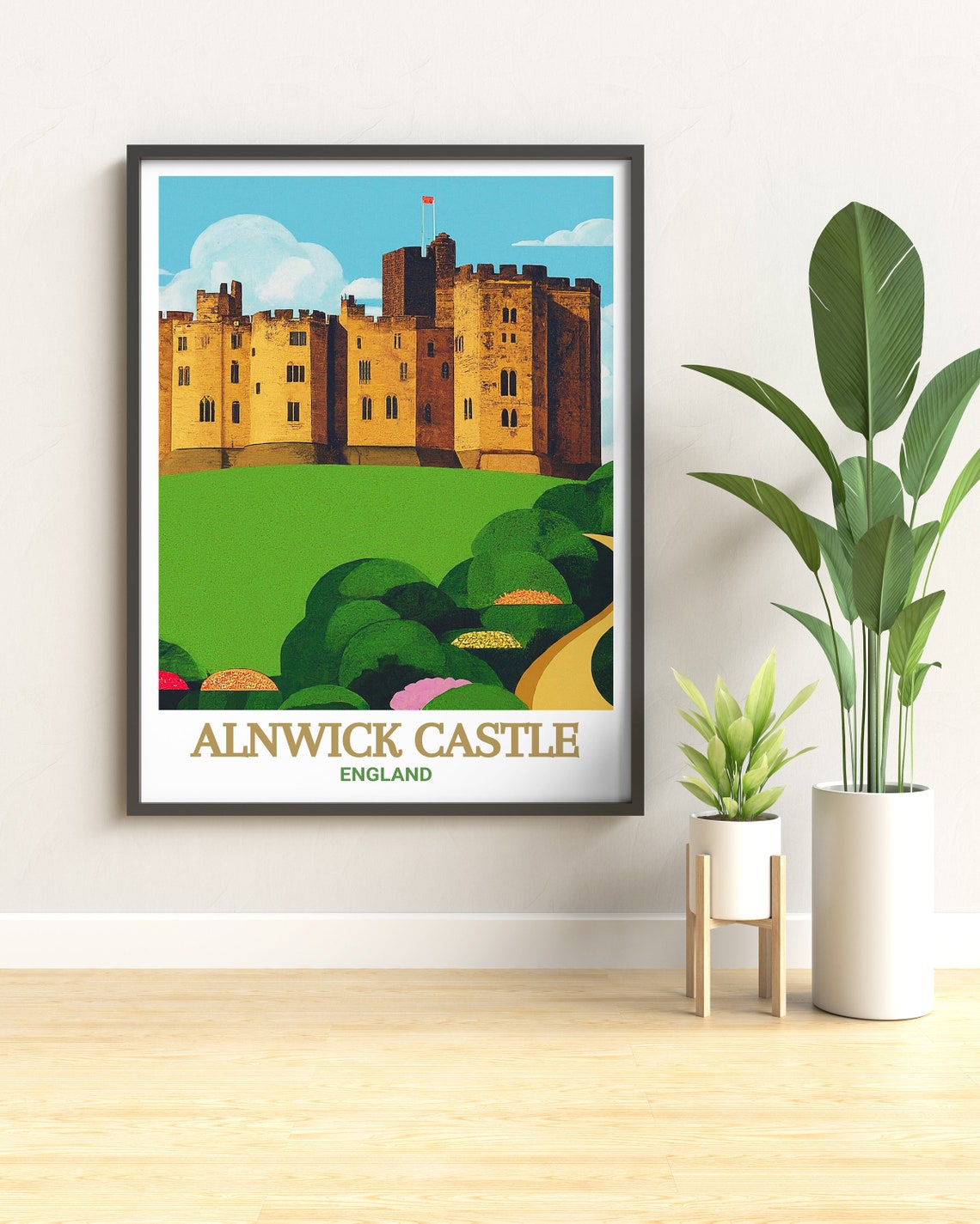 Alnwick Castle England Bold Graphic Lawn and Keep Travel Poster - Image 2