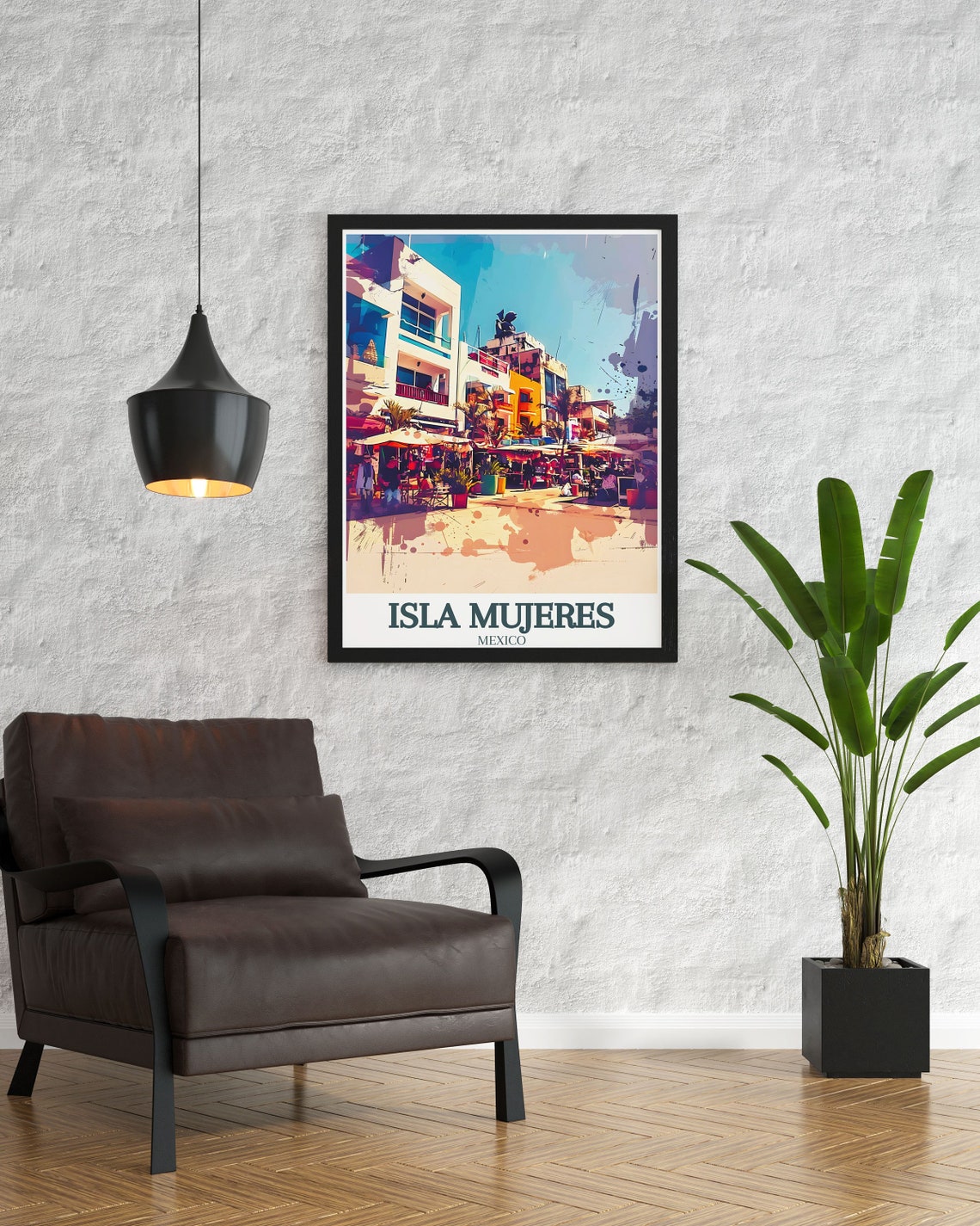 Isla Mujeres Waterfront Avenue With Cafes and Umbrellas Travel Poster - Image 3