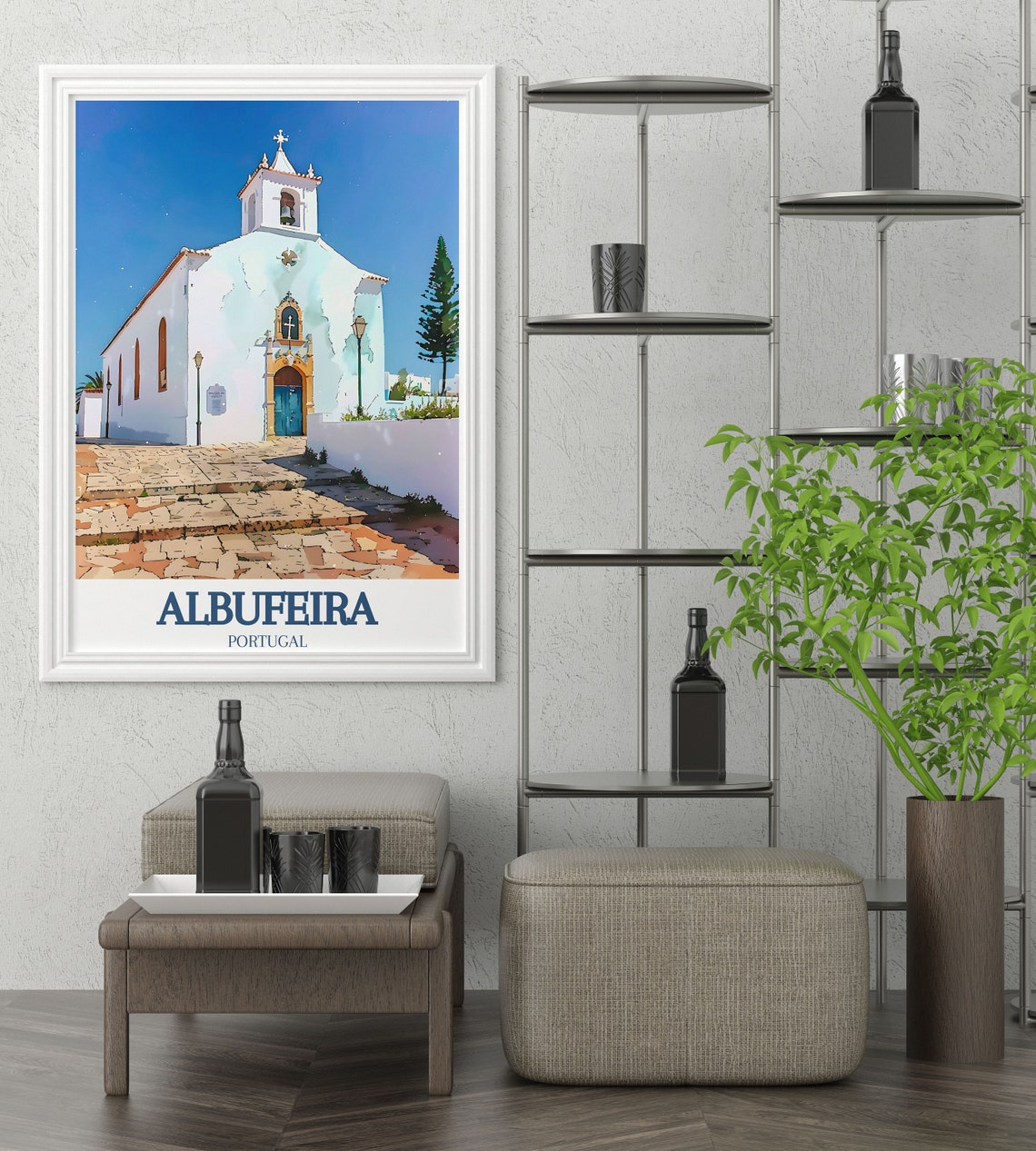 Albufeira Travel Poster St Anna Church Print Portugal Art Decor Albufeira Art Print Old Street Decor Portugal Wall Art - Image 3