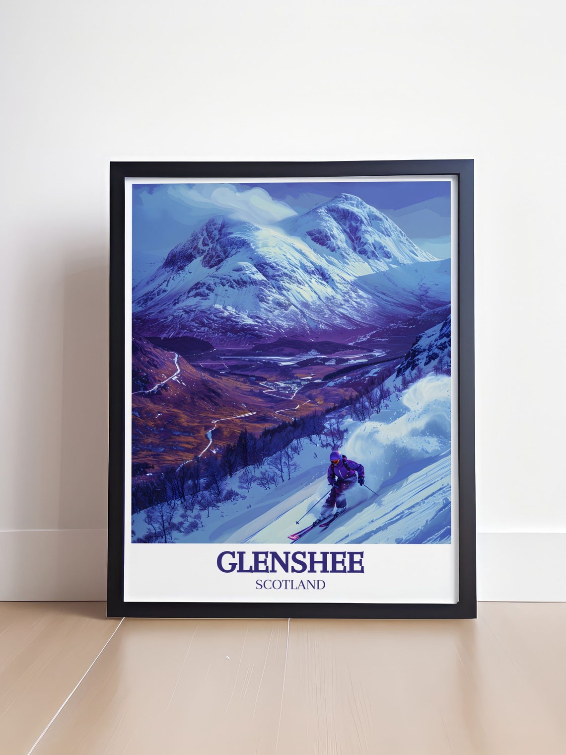 Glenshee Scotland Skier Descending Powdery Slope Travel Poster - Image 4