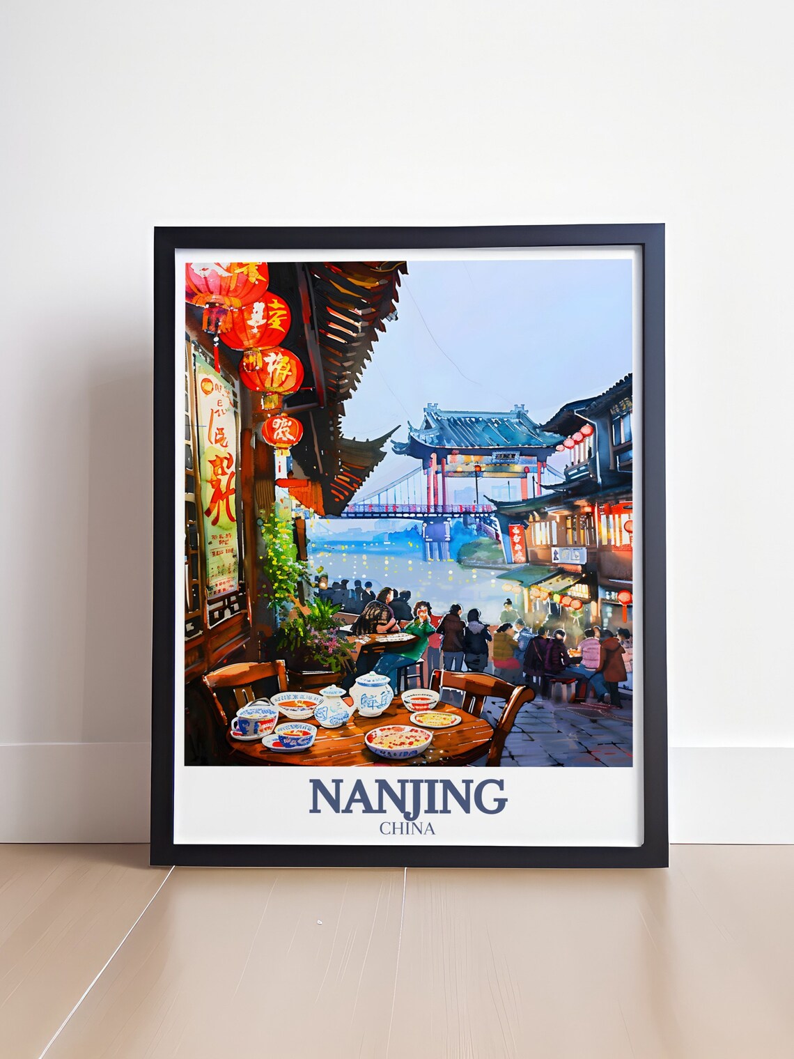Nanjing China Fuzimiao Lanterns Street Food Watercolor Night Poster - Image 4