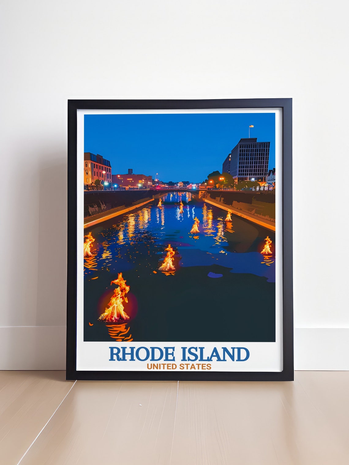 Rhode Island USA Providence WaterFire River Night Flames Poster - Image 4