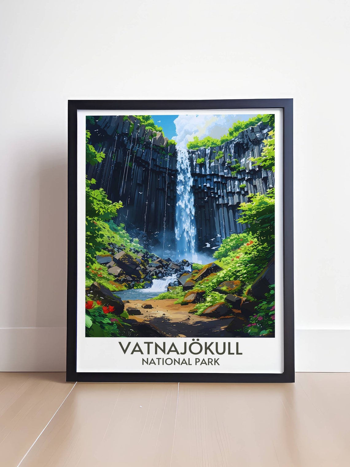 Vatnajokull National Park Basalt Cliff Waterfall Travel Poster Art - Image 4