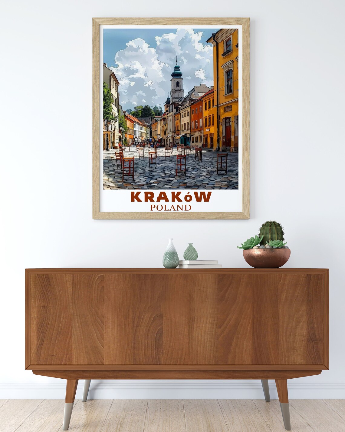 Krakow Poland Old Town Cobblestone Street Scene Travel Poster - Image 2