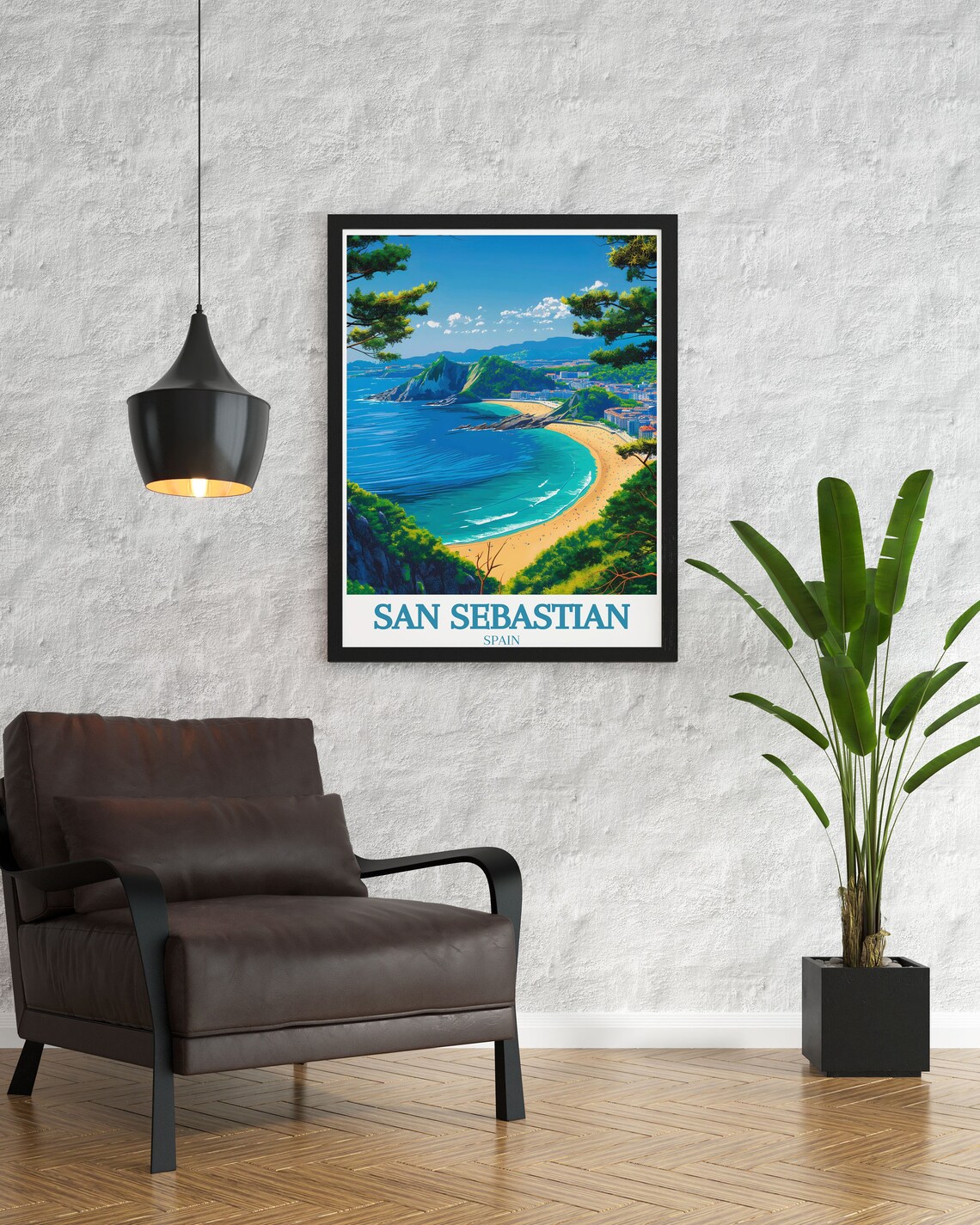 San Sebastian La Concha Beach Overlook Pines Spain Travel Poster - Image 3