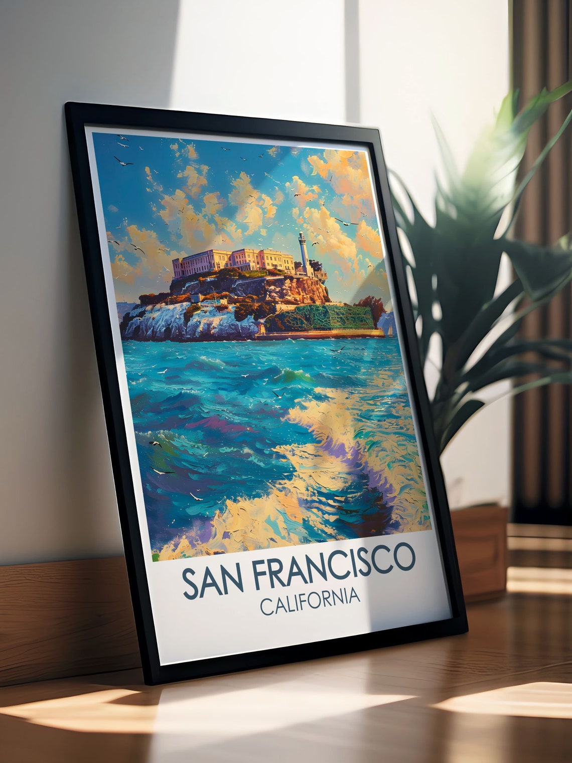 San Francisco Alcatraz Island Bay Waves Historic Travel Poster - Image 2
