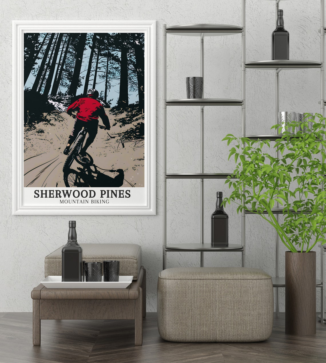 Sherwood Pines Mountain Biker Red Jacket Forest Trail Graphic Poster - Image 2