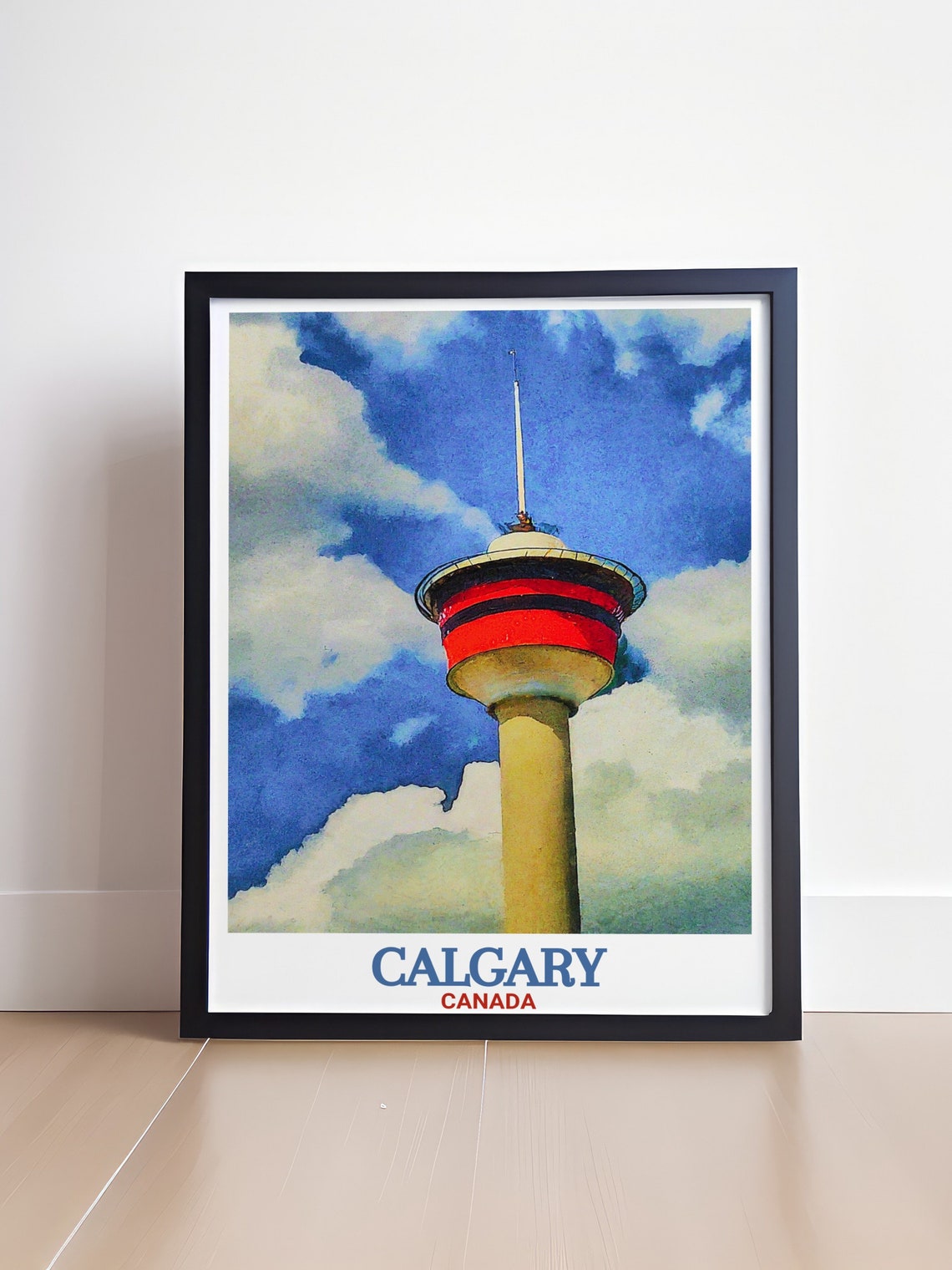 Calgary Tower Red Deck Watercolor Canada Landmark Art Poster - Image 4