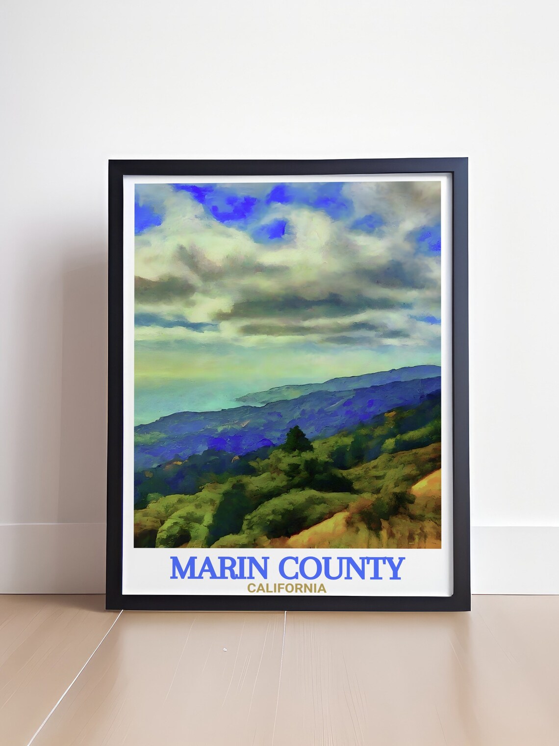 Marin County California Rolling Hills Watercolor Travel Poster - Image 4