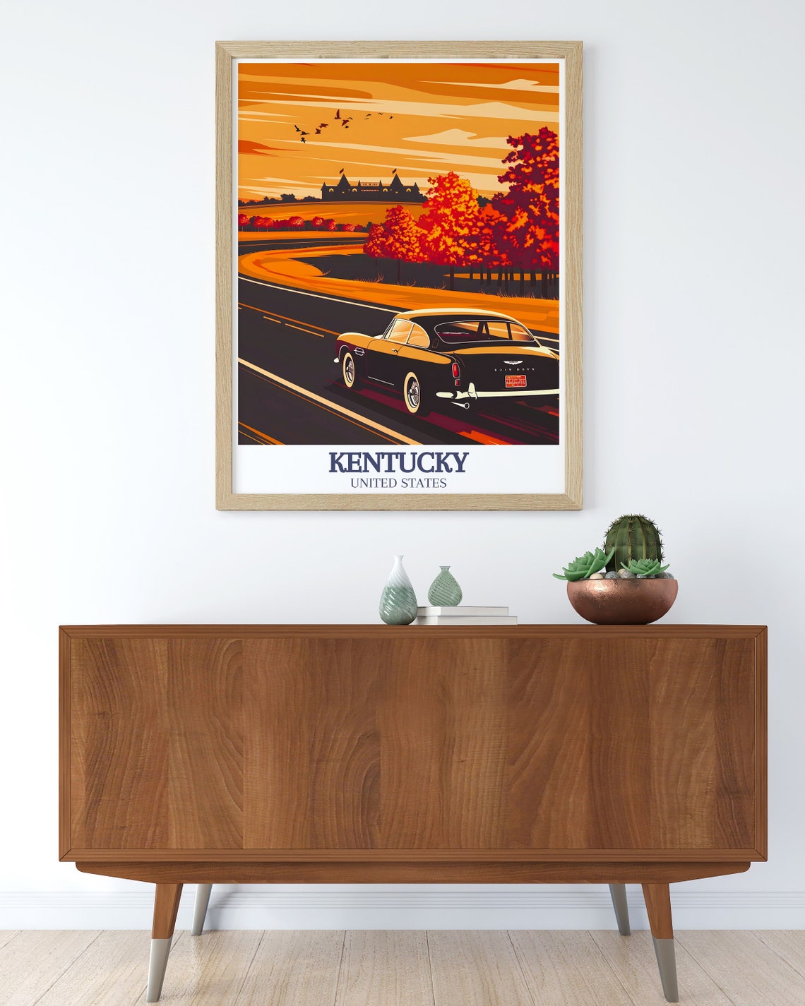 Kentucky Vintage Black Sports Car Autumn Sunset Road Travel Poster - Image 3