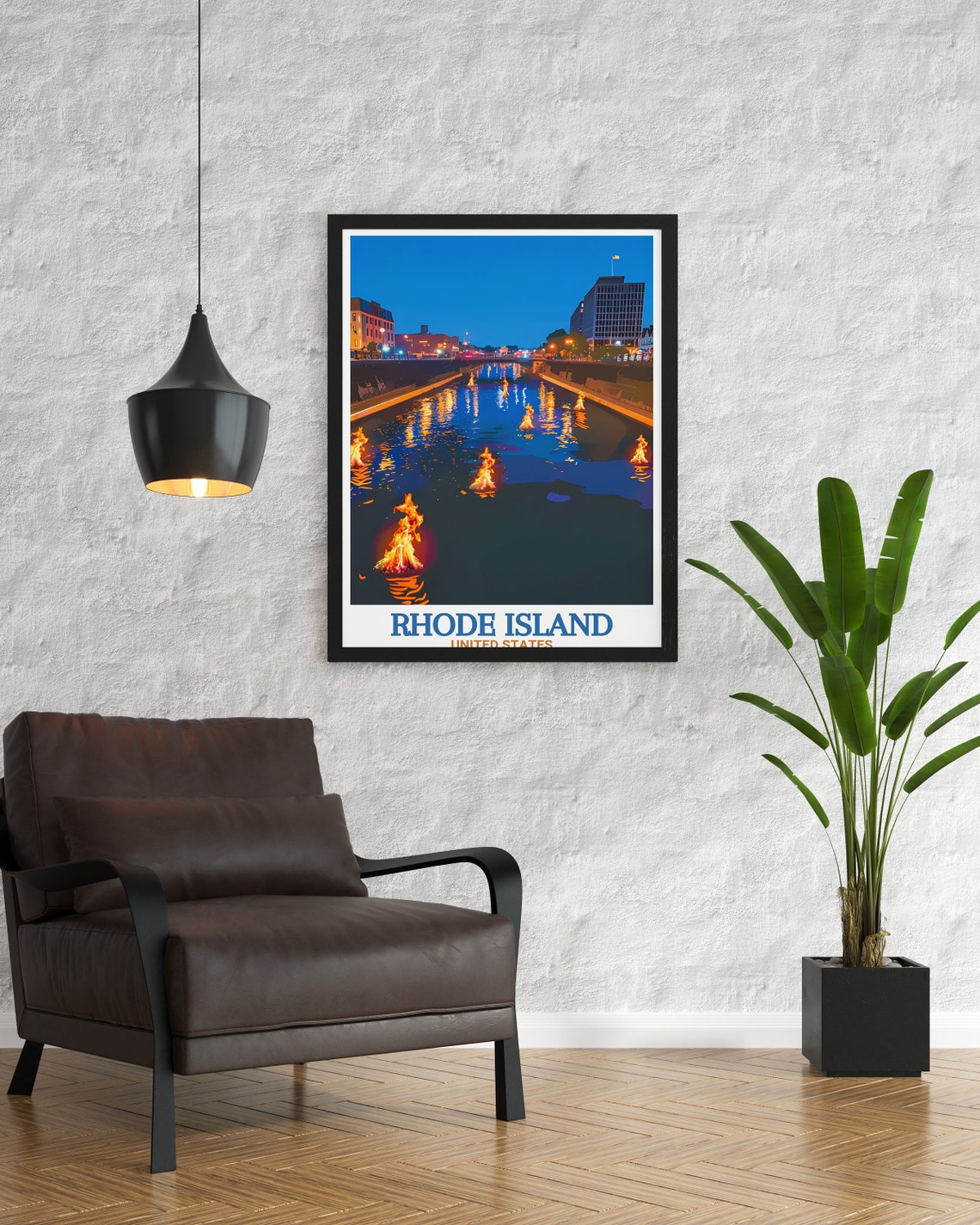 Rhode Island USA Providence WaterFire River Night Flames Poster - Image 3