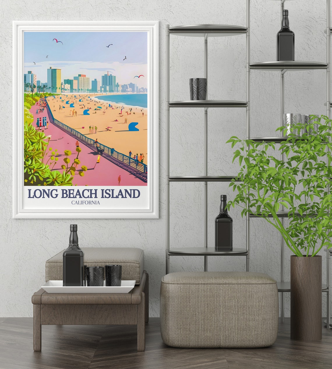 Long Beach Island California Beach Boardwalk Kites Scene Poster - Image 2