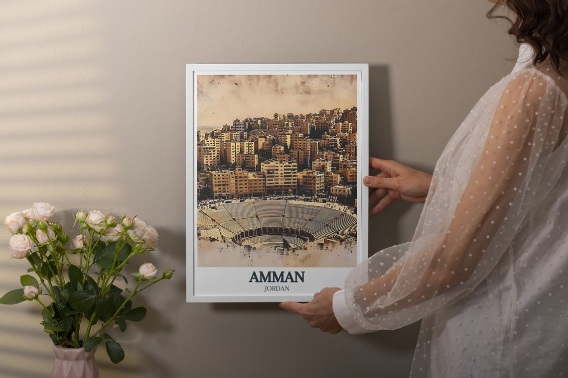 Amman Roman Theater With the City Skyline of Jordan Travel Poster - Image 3
