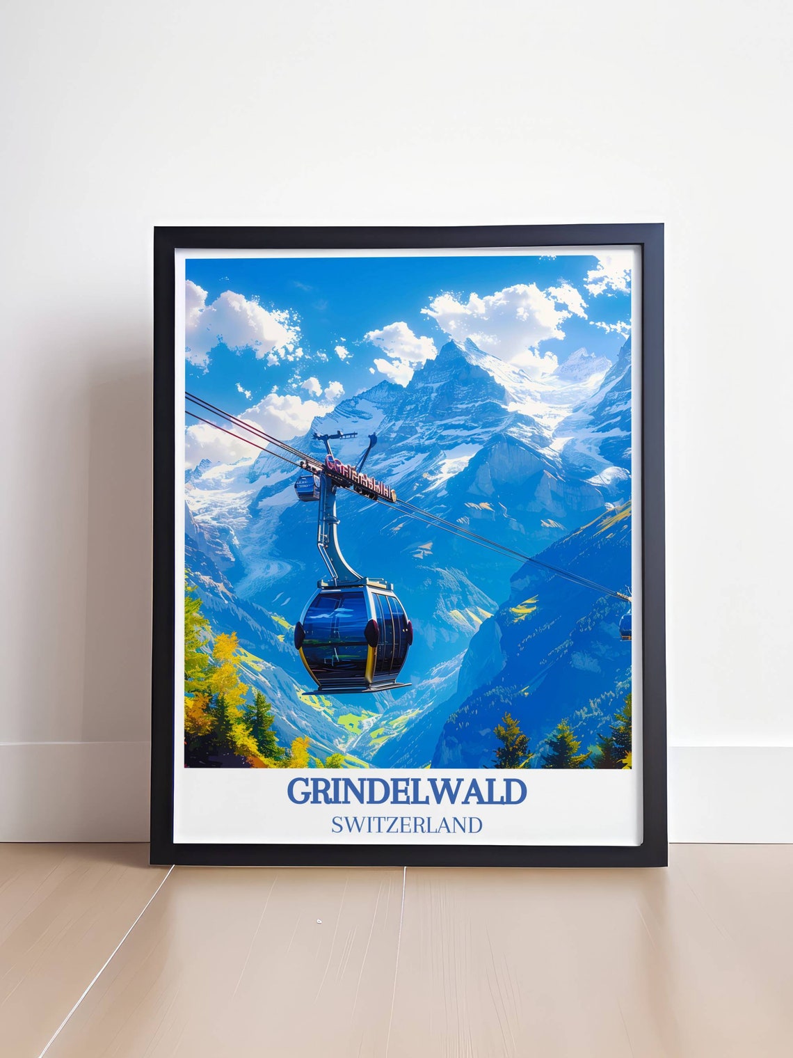 Grindelwald Switzerland Gondola Cable Car Against Alpine Peaks Poster - Image 4