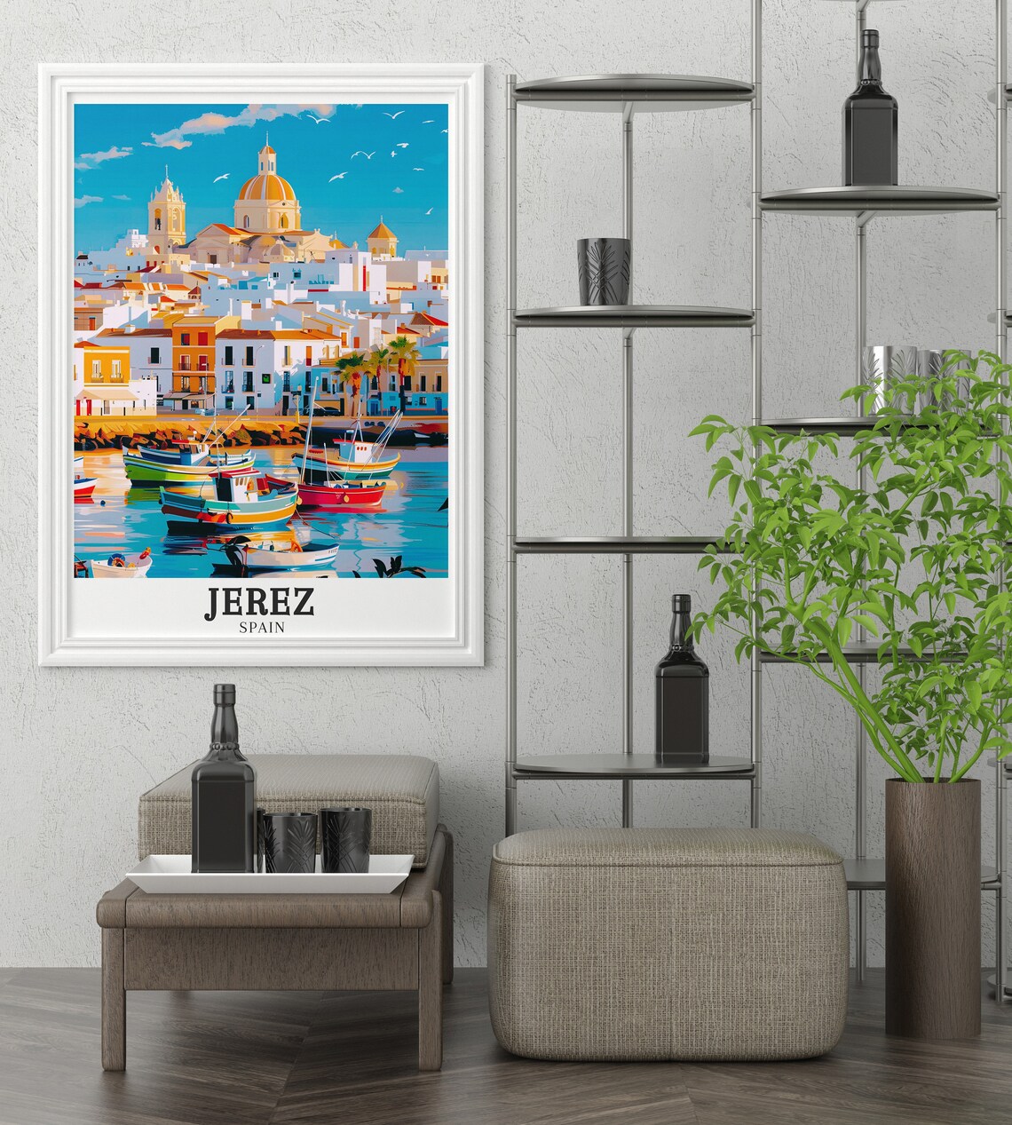 Jerez Spain Harbor Fishing Boats Cathedral Waterfront Travel Poster - Image 3