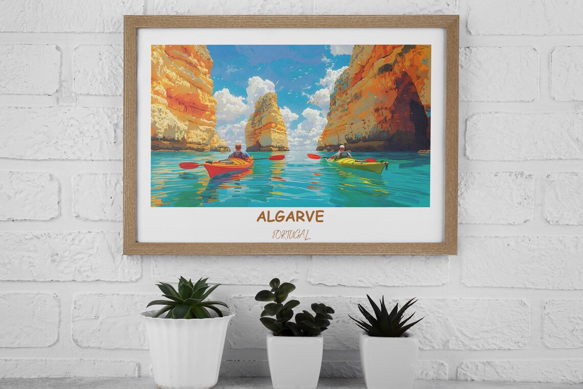 Algarve Portugal Kayaking Golden Cliffs Turquoise Water Travel Poster - Image 3