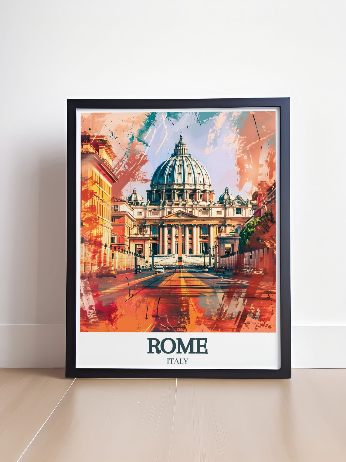 Rome St Peters Basilica And Vatican Street Sunset Watercolor Poster - Image 4