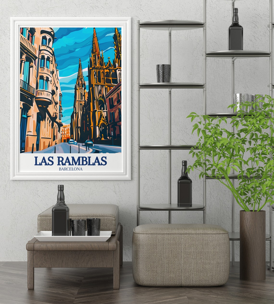 Las Ramblas Barcelona Cathedral Pop Art Street Spain Travel Poster - Image 3