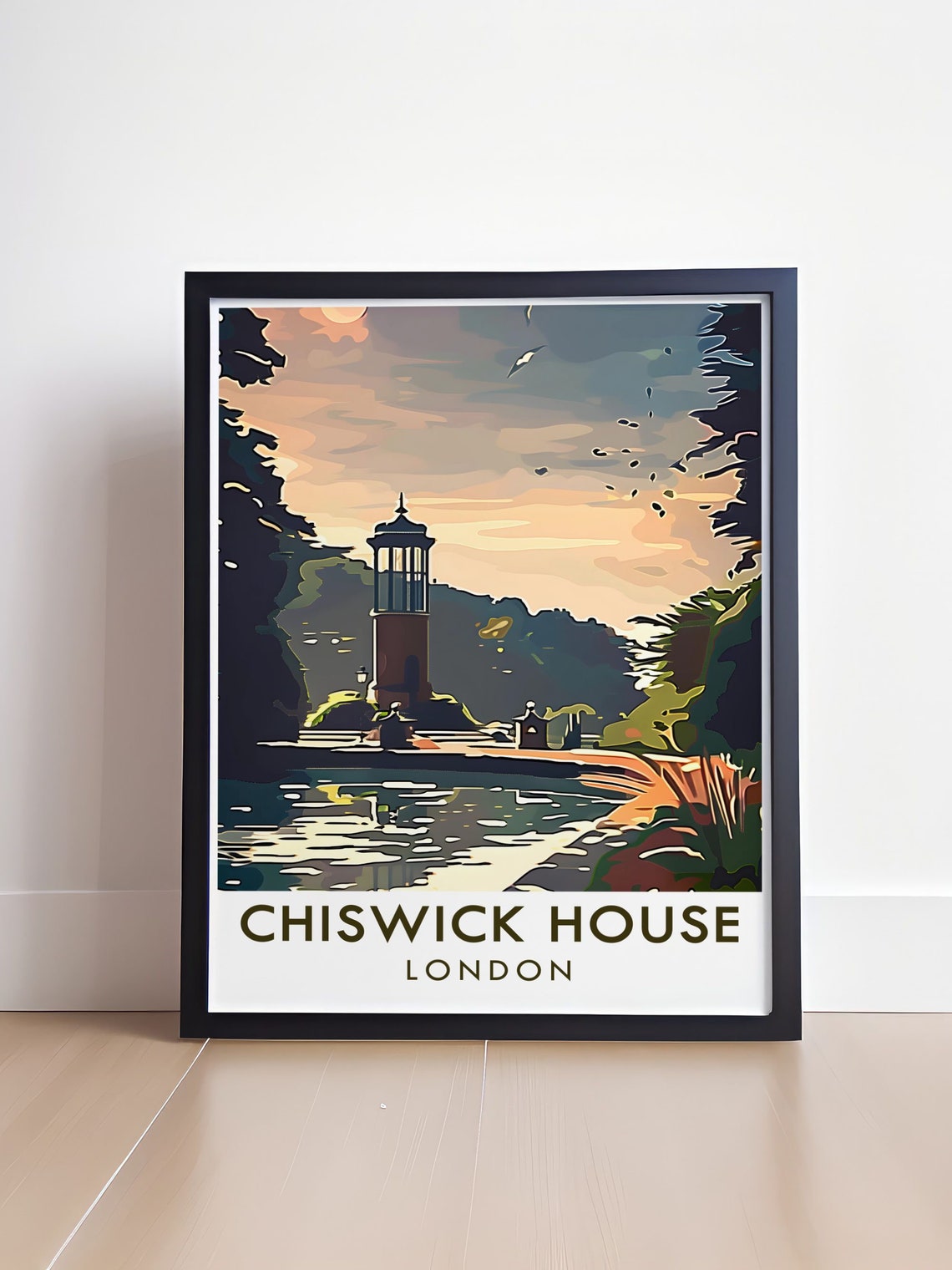 Chiswick House Pagoda Tower At Dusk Reflected On Water Poster - Image 4