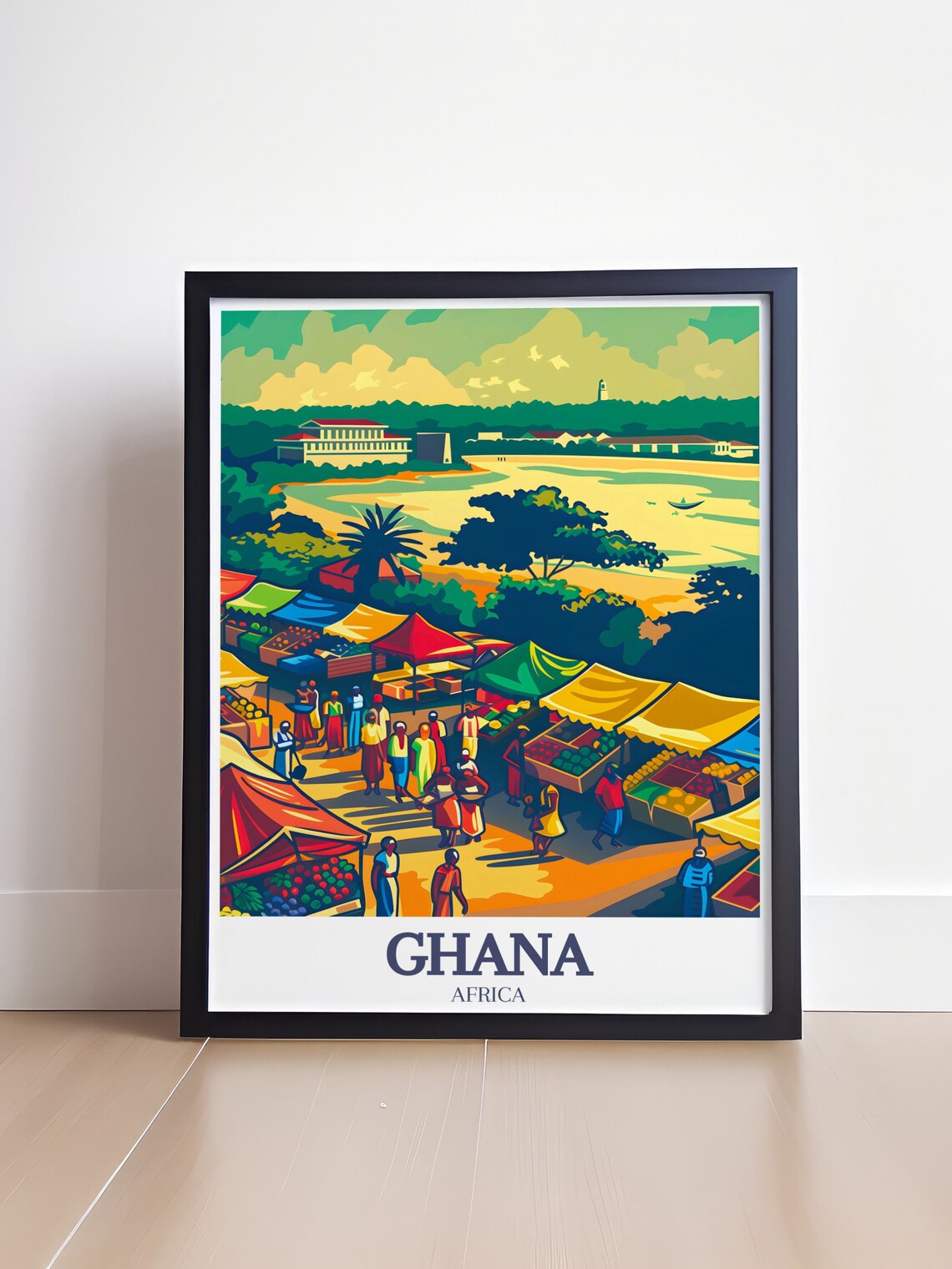 Ghana Coastal Market Riverside Colorful Crowd Africa Travel Poster - Image 4
