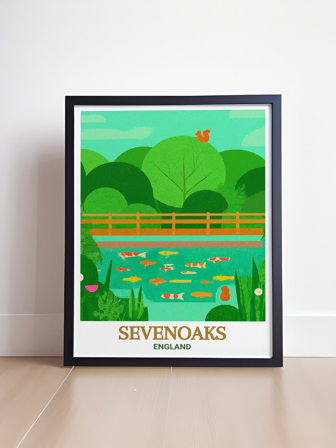 Sevenoaks England Koi Fish Pond Wooden Bridge Garden View Poster - Image 4