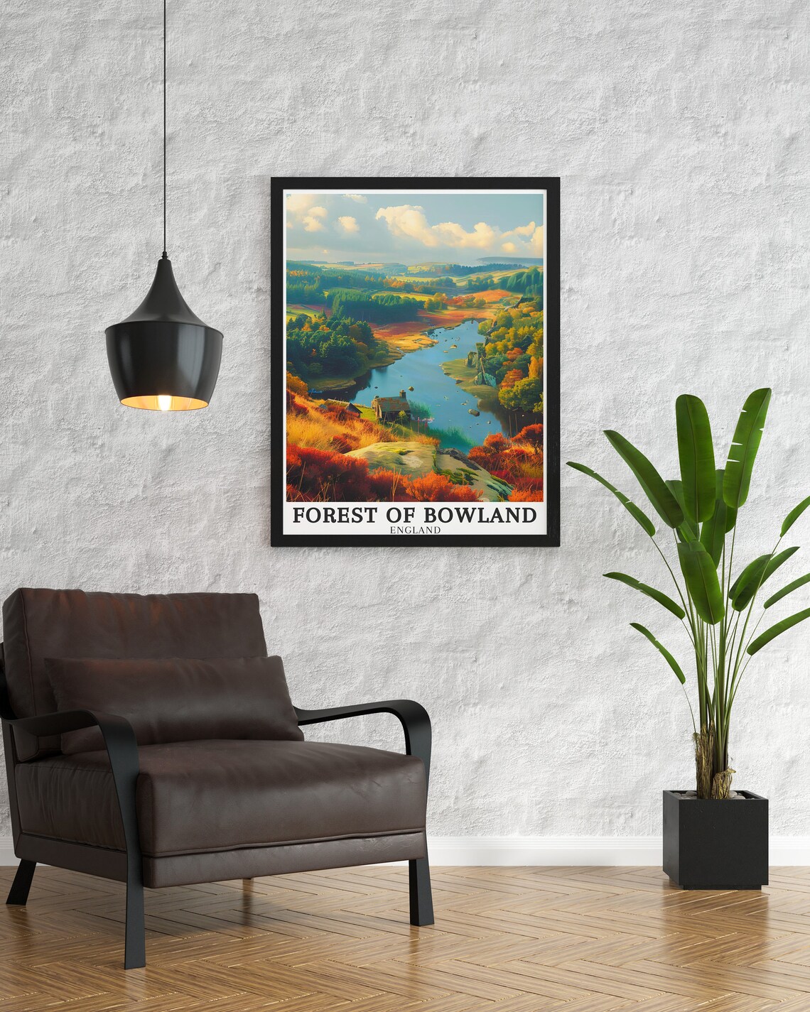 Forest Of Bowland Autumn Lake Cabins England Landscape Travel Poster - Image 3