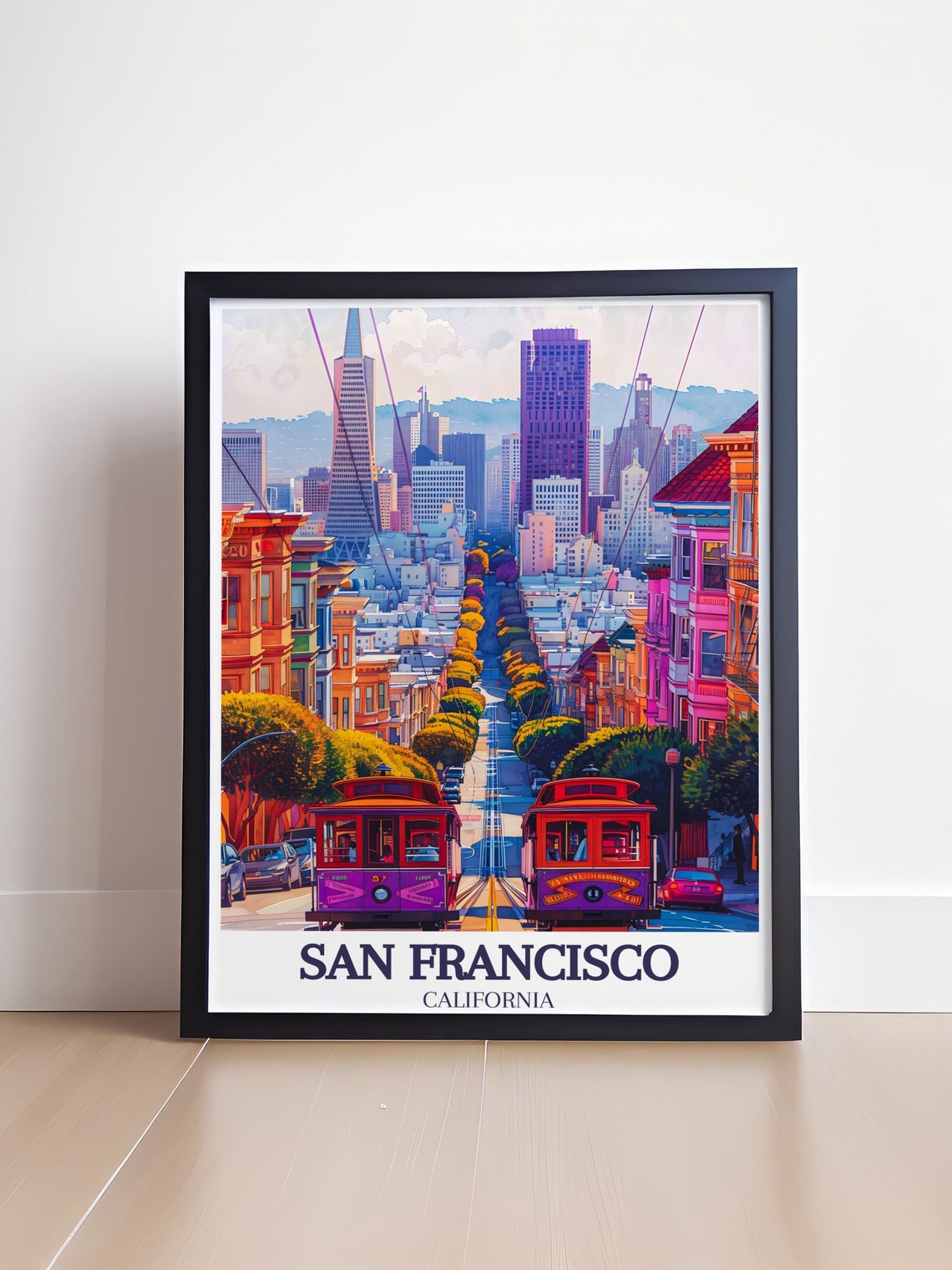 San Francisco California Street Cable Cars Skyline Art Poster - Image 4