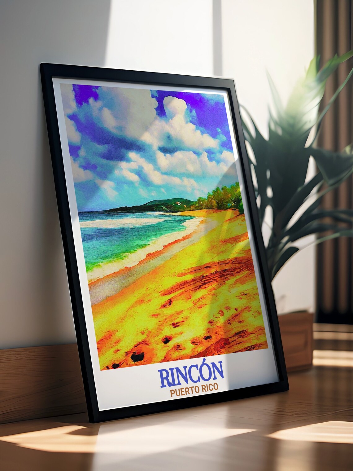 Rincon Puerto Rico Golden Sand Beach Watercolor Waves Art Poster - Image 3