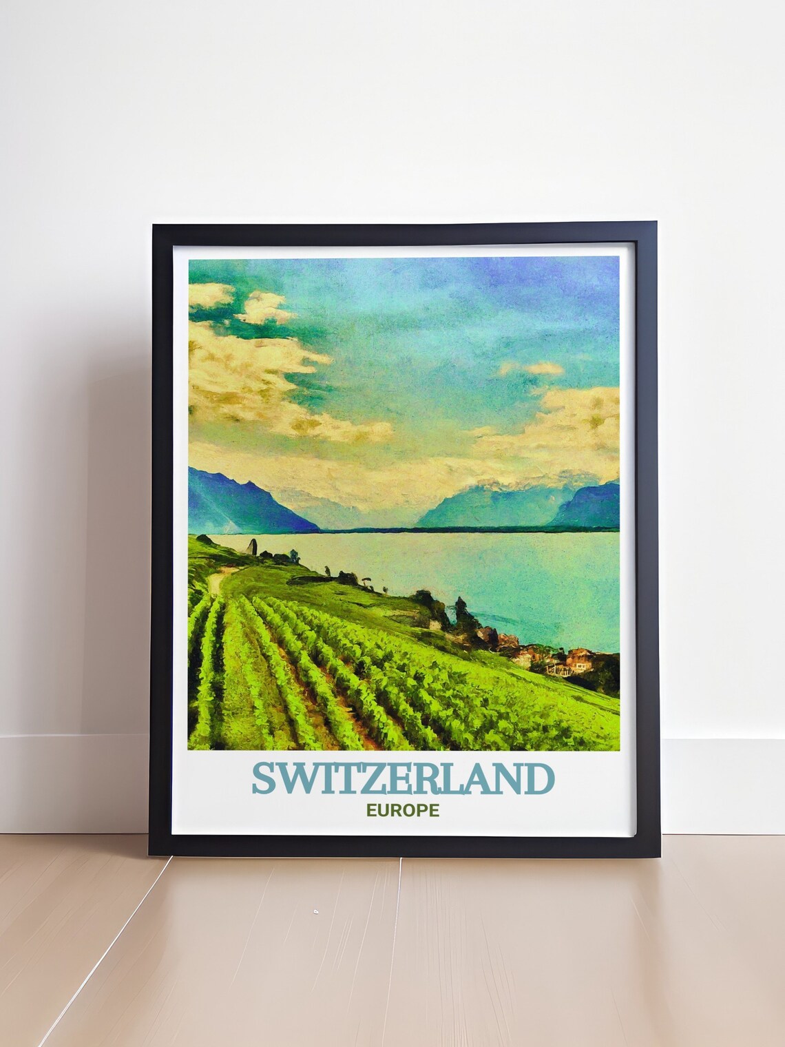 Switzerland Lake Geneva Sunlit Lakeside Vineyard Hills Poster - Image 4