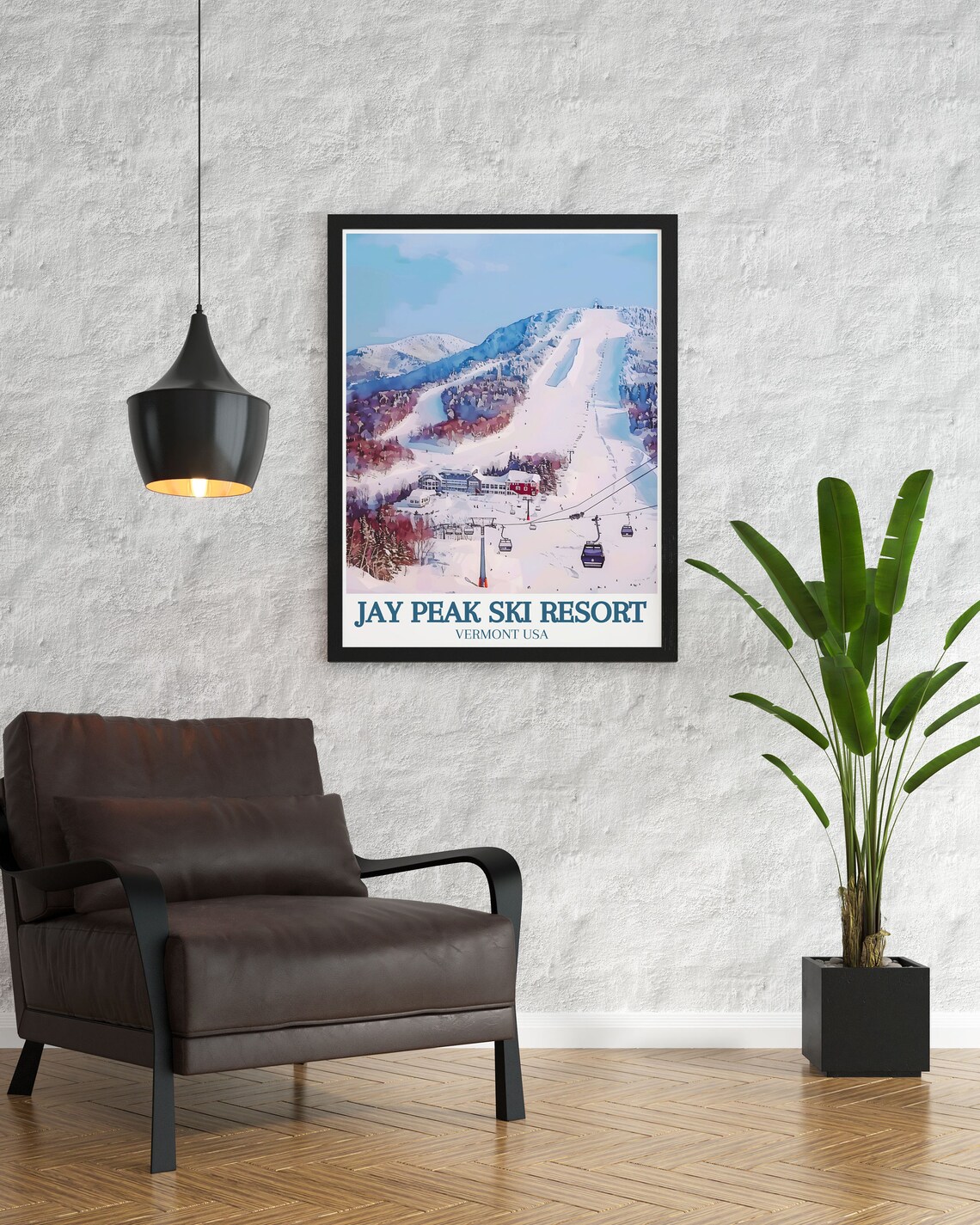 Jay Peak Ski Resort Vermont Winter Snowy Slopes Aerial Travel Poster - Image 3